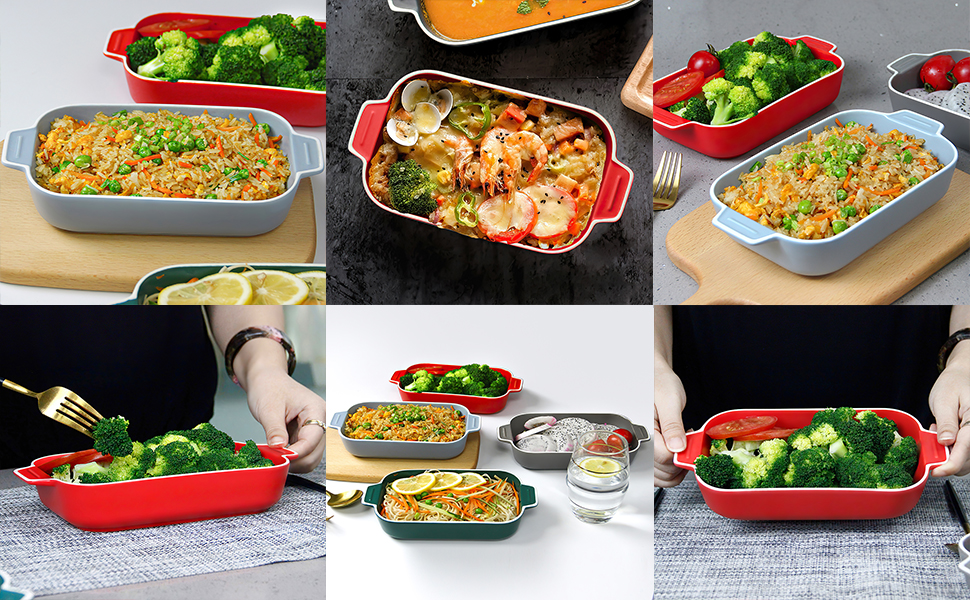 Форма для лазаньї, 2 шт., 22 x 12 см, керамічна прямокутна форма для запікання з ручкою, блакитна, для духовки