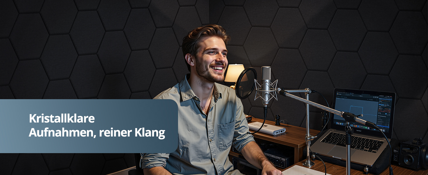 Акустичні гексагональні панелі самоклеючі, 12 шт. Поглинач звуку для студії, вітальні, геймерської зони та офісу, чорні, 30 x 26 x 0,9 см