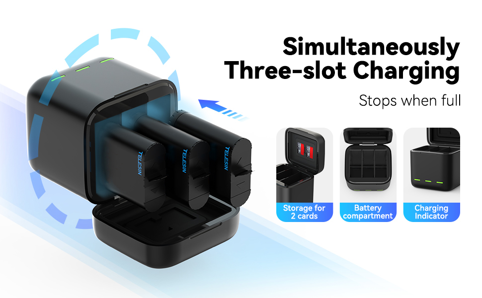 Акумулятори TELESIN Enduro 2 шт. з зарядним пристроєм для GoPro Hero 13 Black. Запасні акумулятори, сумісні з оригінальними, з швидкою зарядкою. Комплект: 2 акумулятори + 1 зарядний пристрій