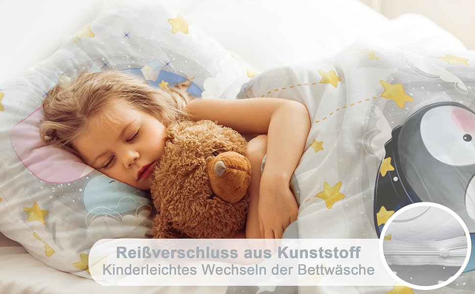 Дитяча постільна білизна CLEAVEN 100x135 см | 100% бавовна, м'яка та дихаюча | Для комфортного сну | Змінний малюнок пінгвіна | CLEAVEN Pinguin 006