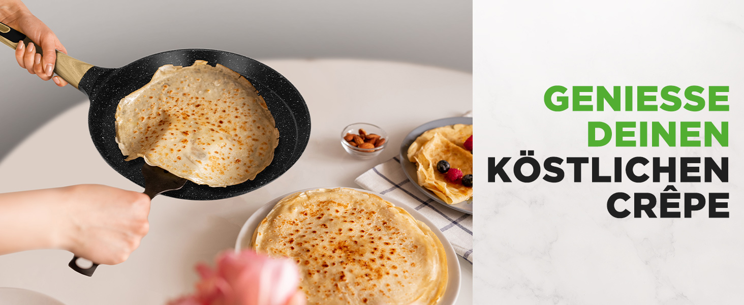 Сковорода для млинців Nutrichef з антипригарним мармуровим покриттям 23 см, індукція, алюміній, з дерев'яною лопаткою