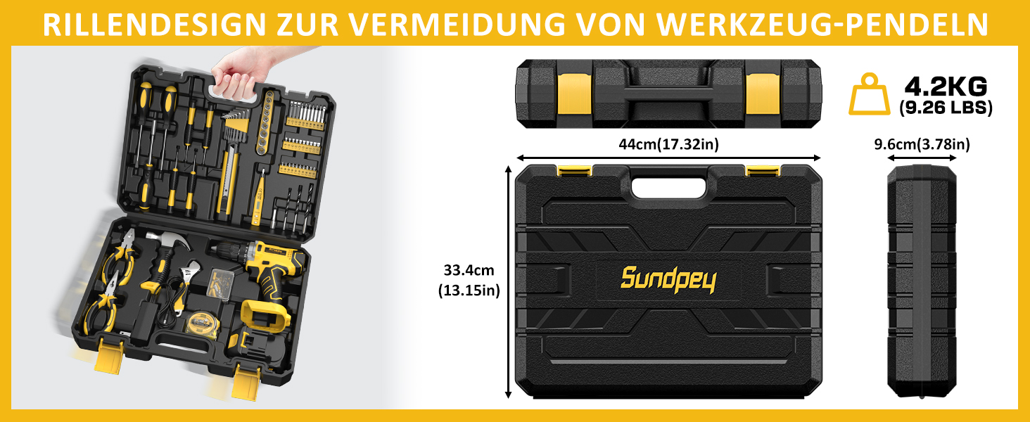 Набір інструментів Sundpey 170 предметів з акумуляторним дрилем-шуруповертом 21V, універсальний для дому, будівельні та ремонтні роботи