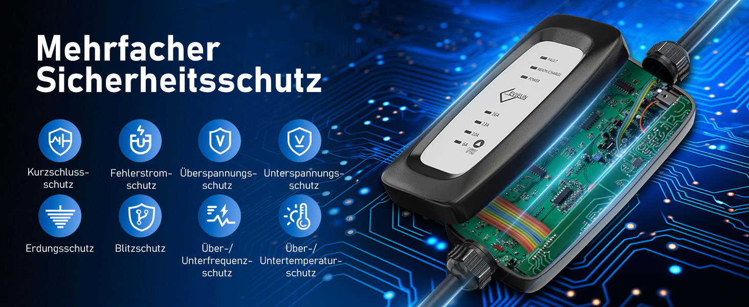 Кабель зарядки Schuko 3.6kW для електромобілів (5м, 6-16A) | Зарядний кабель для електрокар з регулюванням струму | Сумісний з ID.3/ID.4, Model 3/Y, ZOE, Q3/Q5 та ін. (EV/PHEV) Чорний - Upgrade, без дисплея 5 м