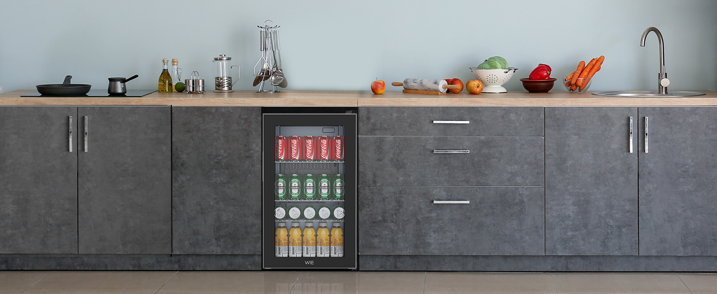 Міні холодильник WIE 70 літрів з подвійними скляними дверима, регульованими полицями для дому, кухні, бару, офісу. Для соди, пива, вина. Тиха робота, 105 доз.
