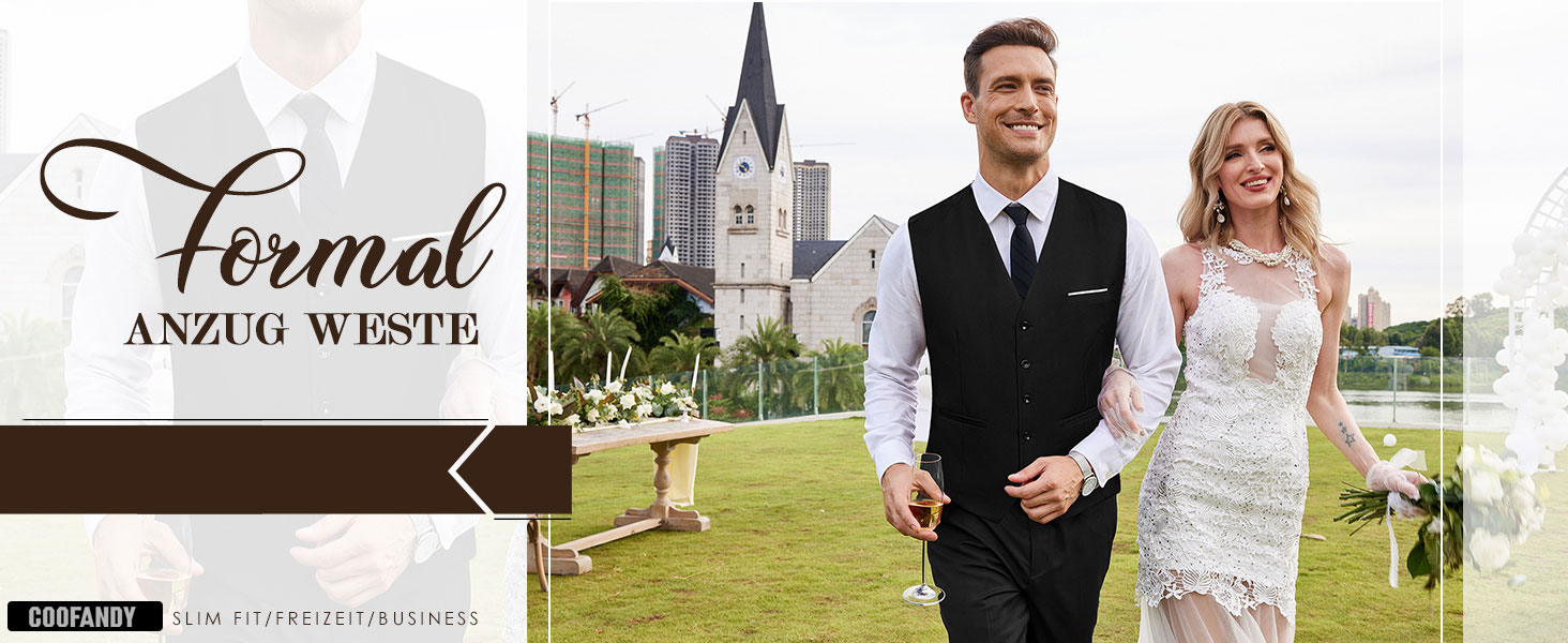 Костюмний жилет чоловічий COOFANDY, Slim fit, чорний, для вечірки та офісу