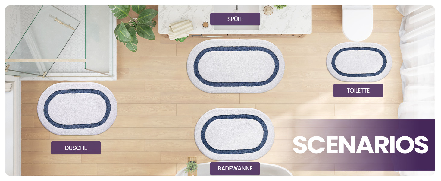 DEXI Non-Slip Bathroom Rug - Soft, Washable Bath Mat - Oval Absorbent Rug for Shower, Bathtub, Toilet Decor (61 x 110 cm, Blue)