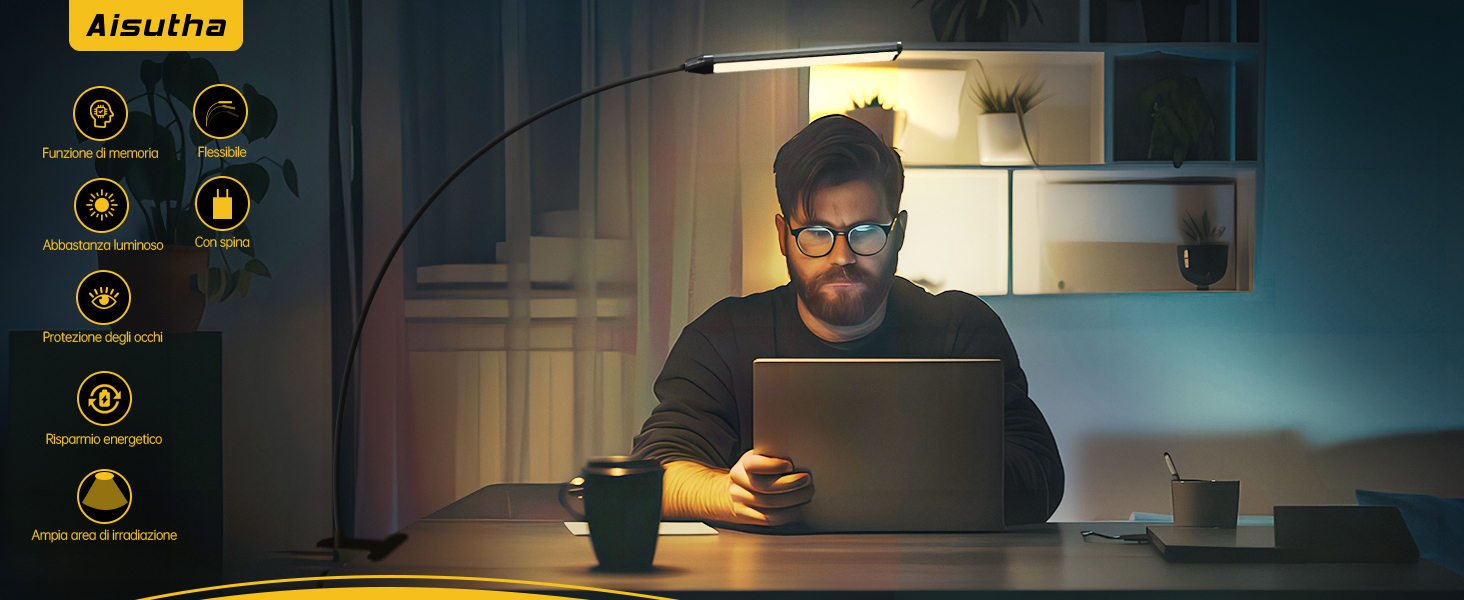 Стійка лампа Aisutha для столу з LED, 3 кольори, 10 рівнів яскравості, регульована, захист очей, для офісу, кабінету та майстерні (чорний)