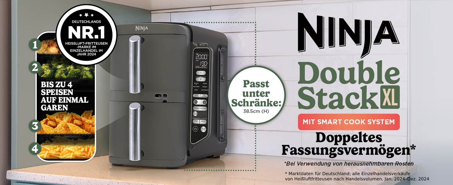 Фритюрниця повітряна Ninja Double Stack XL 9.5L з цифровим термометром, сіра SL451EU