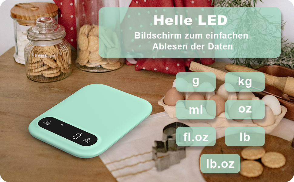 GRAM PRES Digitale Lebensmittelwaage: Кухонні ваги електронні, 5 кг/0.01 г, з LED-дисплеєм та функцією тарування