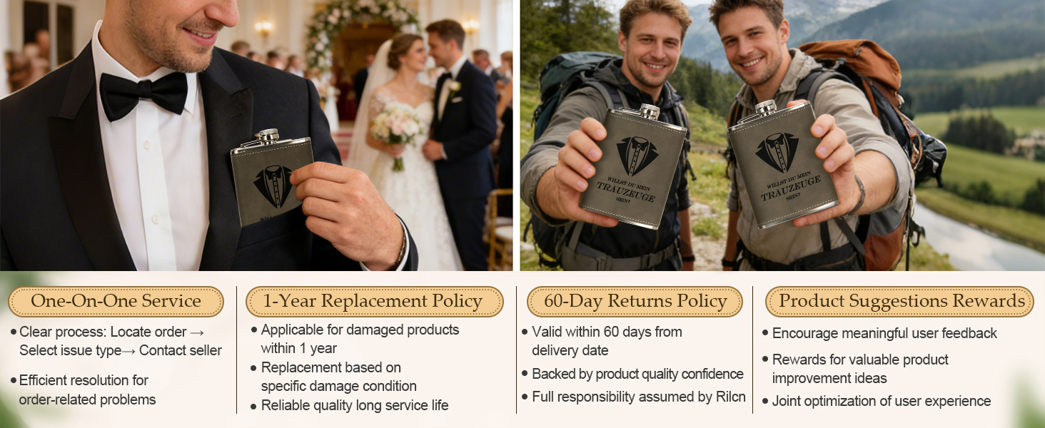 Персоналізований набір фляг 8oz з гравіюванням – фляга з нержавіючої сталі, 4 склянки, воронка та подарункова коробка для дружби, подарунок на весілля для чоловіків та жінок, сірий колір