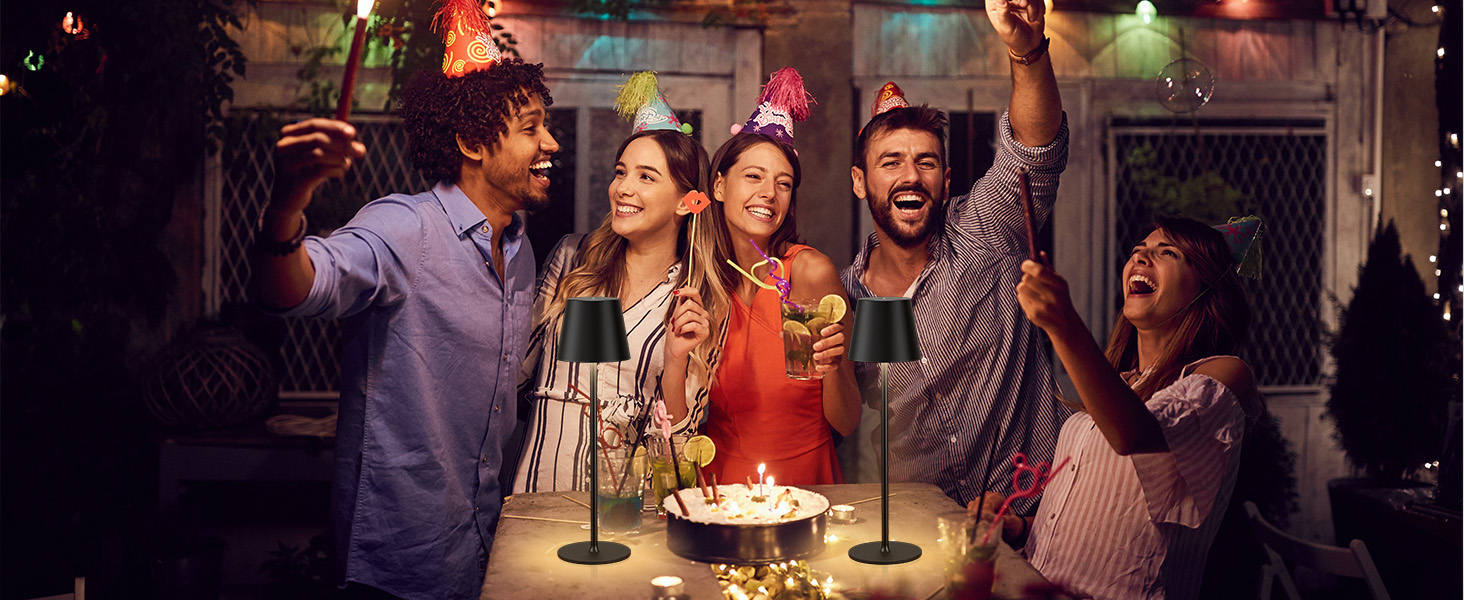 Набір з 2 бездротових настільних світильників LED з акумулятором, сенсорне регулювання яскравості, 3 режими кольору, USB-C зарядка для спальні, столу, кемпінгу (Чорний)