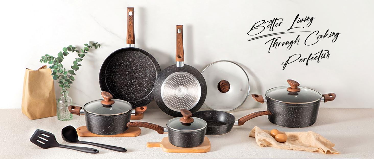 Набір посуду Kitchen Academy для індукційних плит, гранітне покриття, 30 предметів, чорний