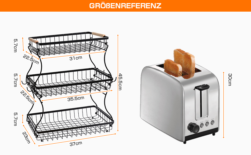 Металева фруктова корзина GMISUN з 3 ярусами та підставкою для бананів, чорна, сучасний дизайн. Підходить для зберігання фруктів, овочів та закусок. Велика місткість, 3 яруси.