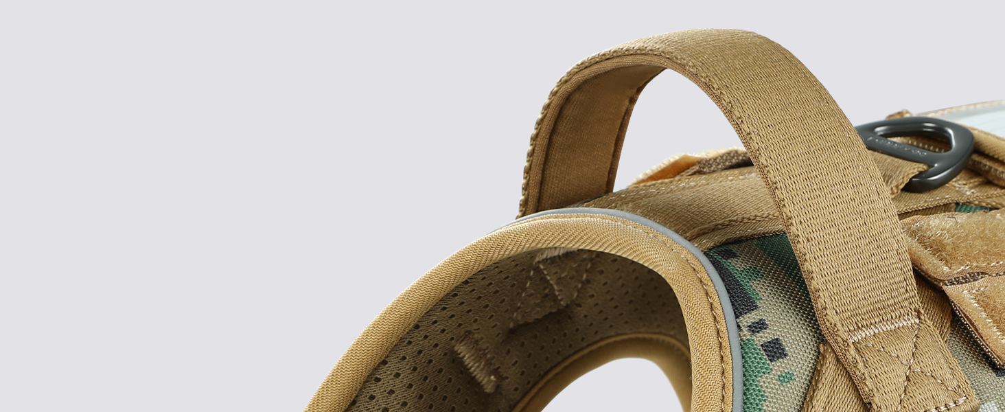 Нагрудник для собак Rabbitgoo середнього розміру, анти-тяга, регульований, з ручками, міцний, тактичний, з металевими пряжками, камуфляжний, коричневий (M, 1 шт.)