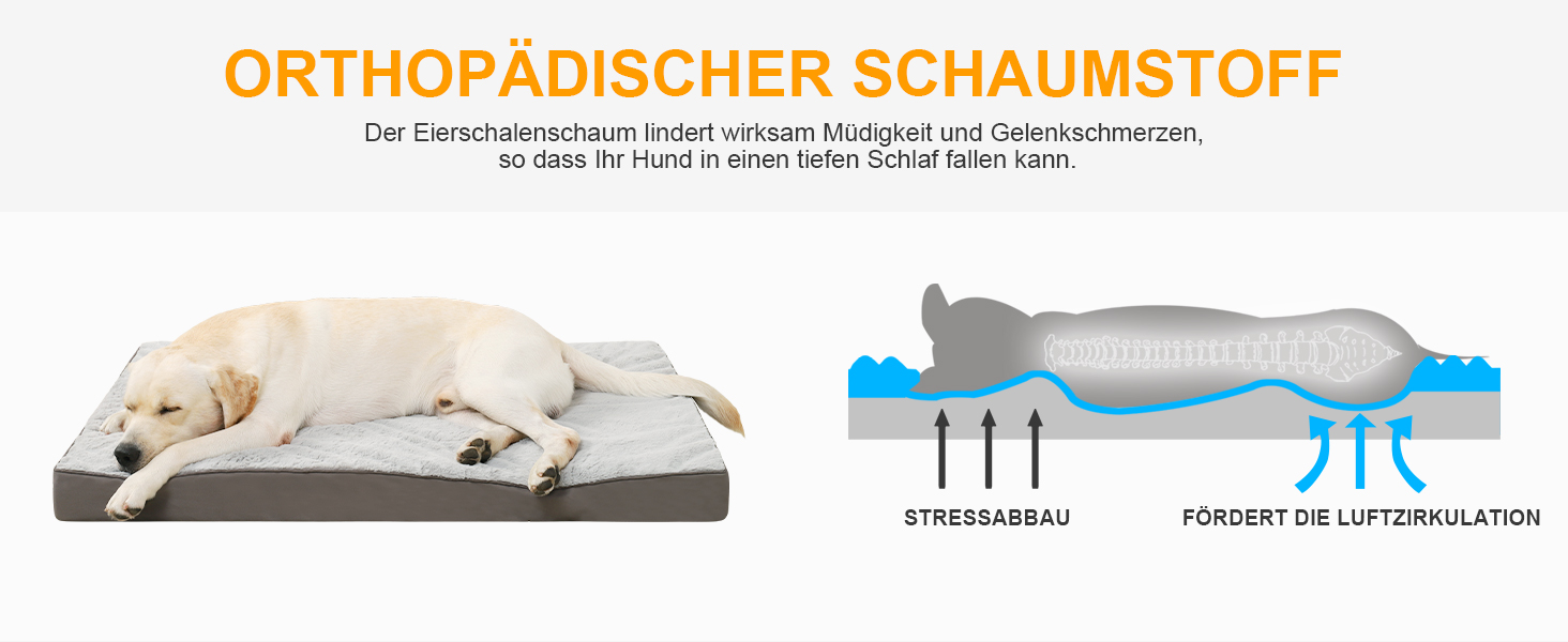 Ортопедичне ліжко для собак великих порід, 105x70 см, знімний чохол, двостороннє, сіре