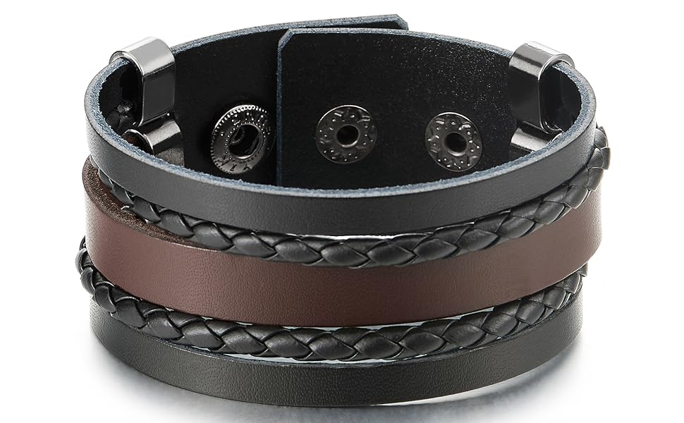 Чоловічий/Жіночий шкіряний браслет COOLSTEELANDBEYOND, плетіння, широка модель, спортивний, мінімалістичний, чорний/коричневий
