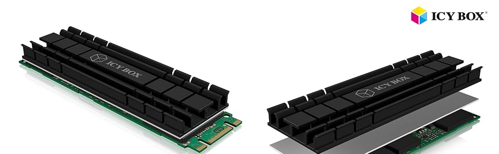 Охолоджувач для M.2 SSD ICY BOX, 10 мм, алюміній, без вентилятора, чорний