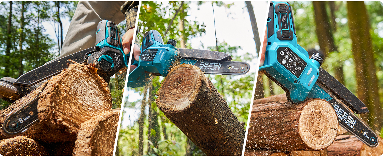 SEESII Безщіткова міні-пилка 6 дюймів, ручна акумуляторна пилка з 2 * 4000 mAh акумуляторами, одноручна акумуляторна пилка з автоматичним змащенням, сумісна з акумулятором Makita 18V, електрична пилка для дерева, гілок 6 дюймів безщіткова (6+8 дюймів безщіткова)