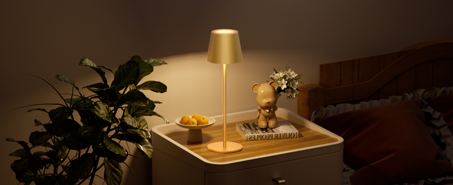 Klighten 2 шт. LED Диммерні акумуляторні настільні лампи бездротові, перезаряджаються, тепле світло 3000K, для внутрішнього та зовнішнього використання з USB-C, алюміній, IP54 водонепроникні, 2 шт. (Золотий, 2 шт.)