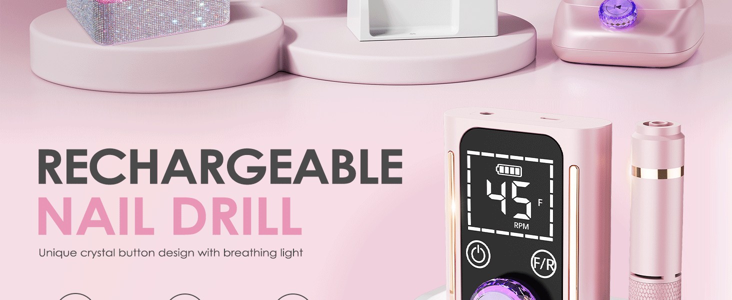 Професійна електрична фрезер для нігтів 45000 RPM, портативна, для манікюру та педикюру, рожева
