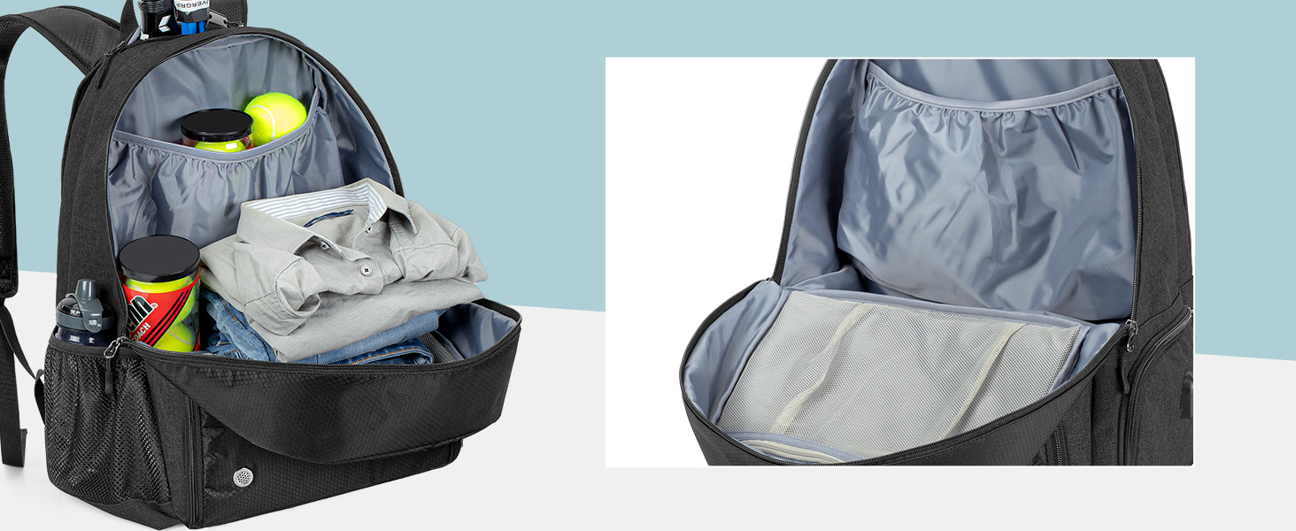 Рюкзак для тенісу DSLEAF з відділенням для взуття, сумка для 2 ракет, з підкладкою на плечах, чорний (для жінок та чоловіків)