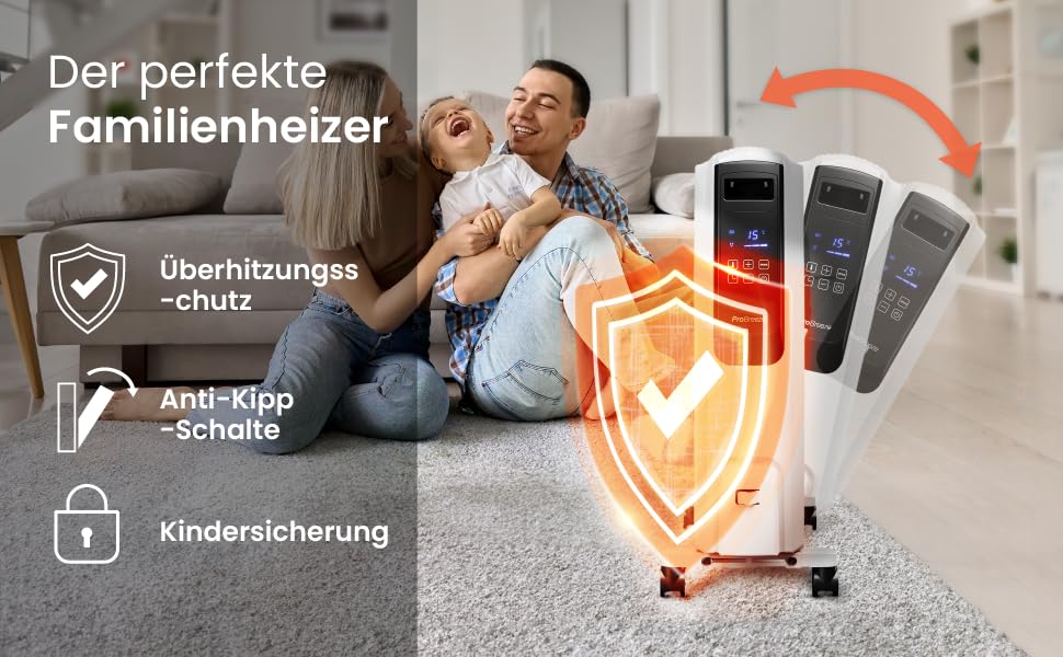 Радіатор масляний Pro Breeze Premium 2500W з цифровим дисплеєм та пультом дистанційного керування, 10 ребер, 4 режими, таймер, термостат, захист від перегріву