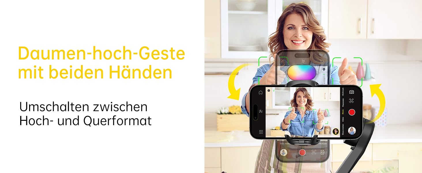 Гімбал AOCHUAN для смартфона з 3 осями стабілізації, RGB-підсвічуванням, трекінгом обличчя та регульованим кільцем фокусування. Підходить для iPhone/Android. Ідеальний для зйомки Vlog та створення контенту.