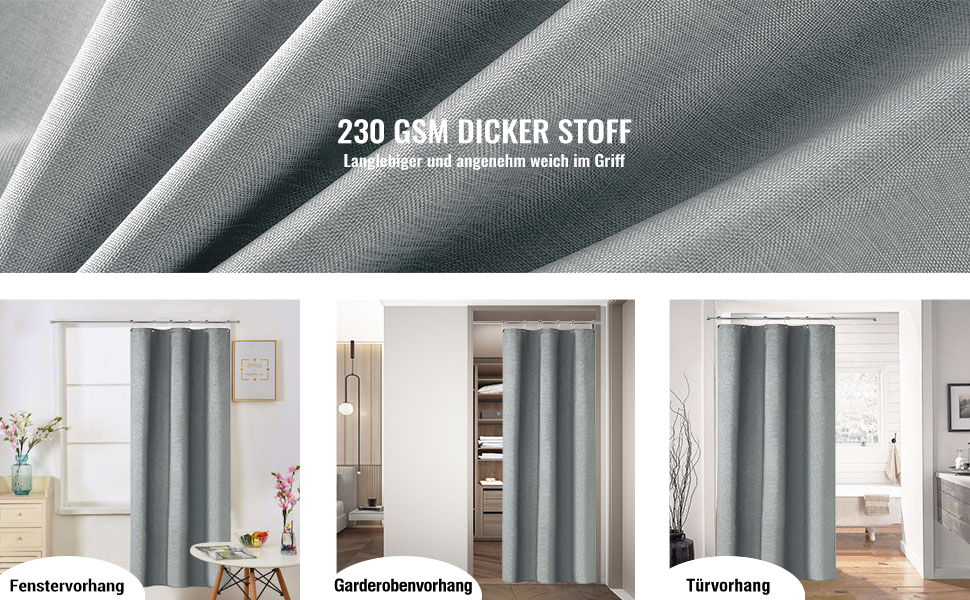 Штора для душу BTTN з льону 180x200 см, сіра, антигрибкова, з гачками, поліестер