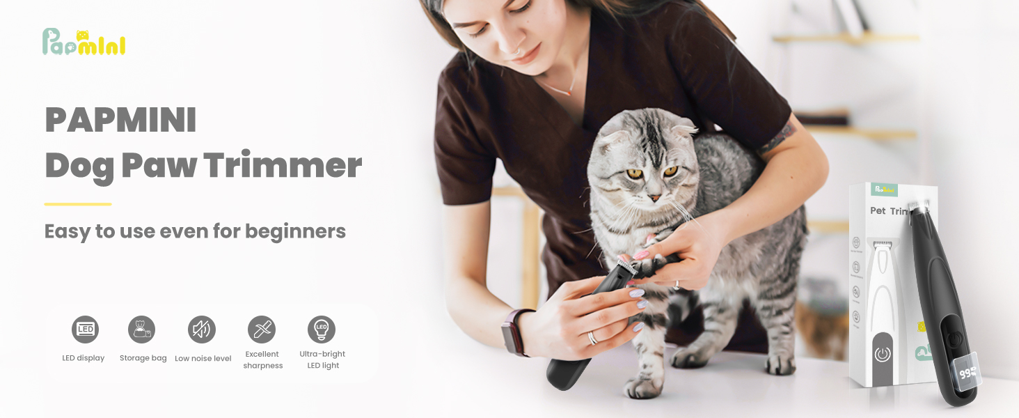 Триммер для собак Pfoten Trim Pro: тиха машинка для догляду за лапами, вухами та обличчям з LED-підсвічуванням, Type-C, чорний