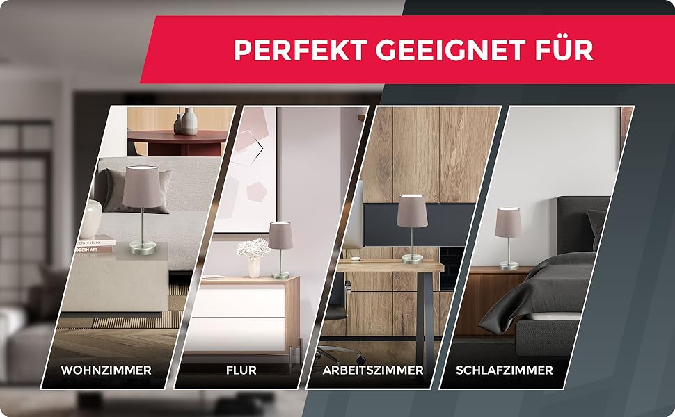 Вінтажна настільна лампа B.K.Licht з абажуром з тканини, 33x20 см (Taupe)