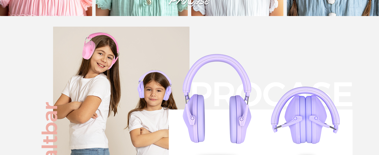 Навушники для дітей ProCase з шумозаглушенням, регульоване наголов'я, пасивні навушники, NRR 22 dB, для малюків, дітей, ліла
