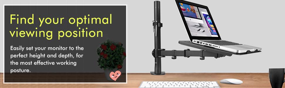 Suptek Adjustable Monitor Arm with Laptop Holder - Full Range Motion for 13-27 inch Screens (40cm Pole)