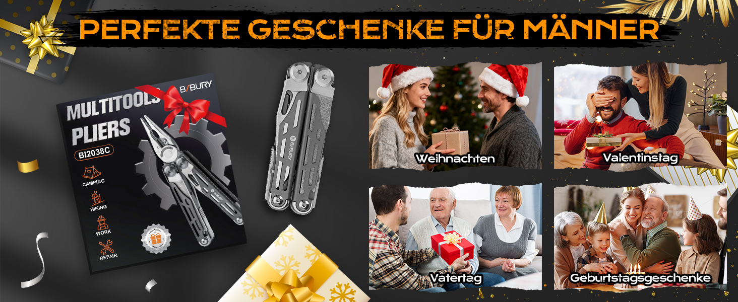 Мультитул BIBURY 19 в 1 з нержавіючої сталі: мультиінструмент з плоскогубцями, ножем, ножицями, викрутками. Ідеальний подарунок для чоловіків для відпочинку на природі, кемпінгу та ремонту.