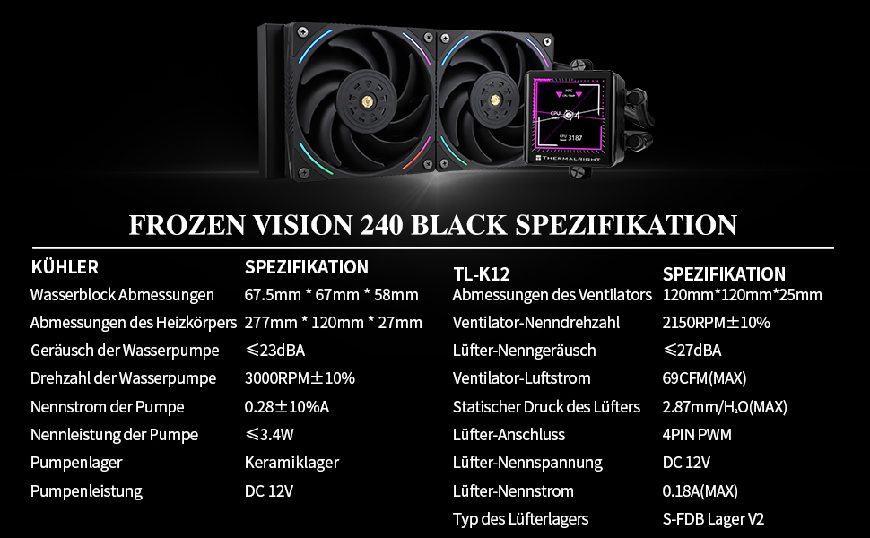Thermalright Frozen Vision 240 Black - Смарт-система водяного охолодження з LCD-дисплеєм