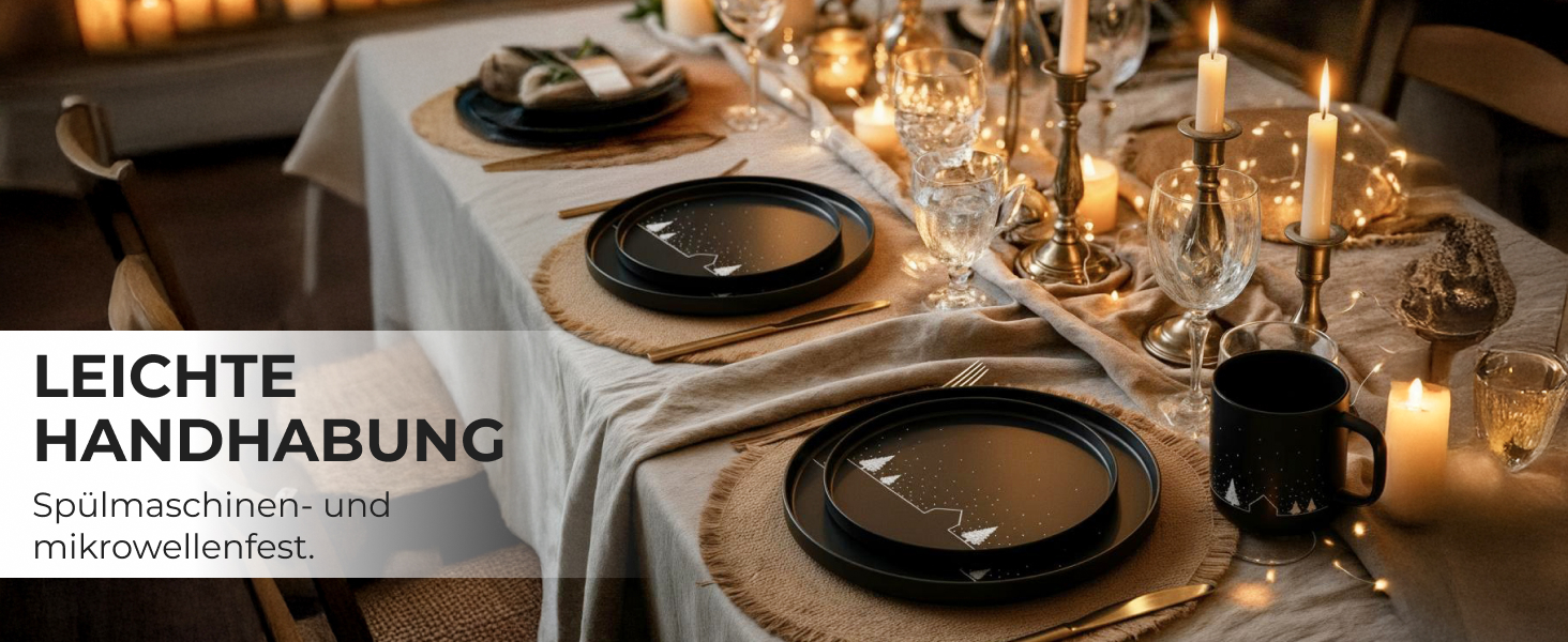 Набір з 4 чашок MIAMIO для святкування Різдва, 500 мл, чорний колір / Кавові чашки на Різдво, мінімалістичний зимовий мотив, подарунок на Різдво, безпечні для миття в посудомийній машині та використання в мікрохвильовій печі – Vinter Collection