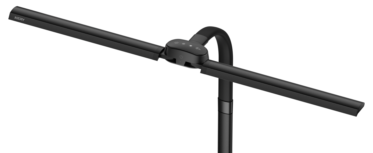 LED лампа настільна Kary з регулюванням яскравості, 24W, подвійний напівкруг, для офісу, роботи, читання, з пультом та USB-портом, чорна