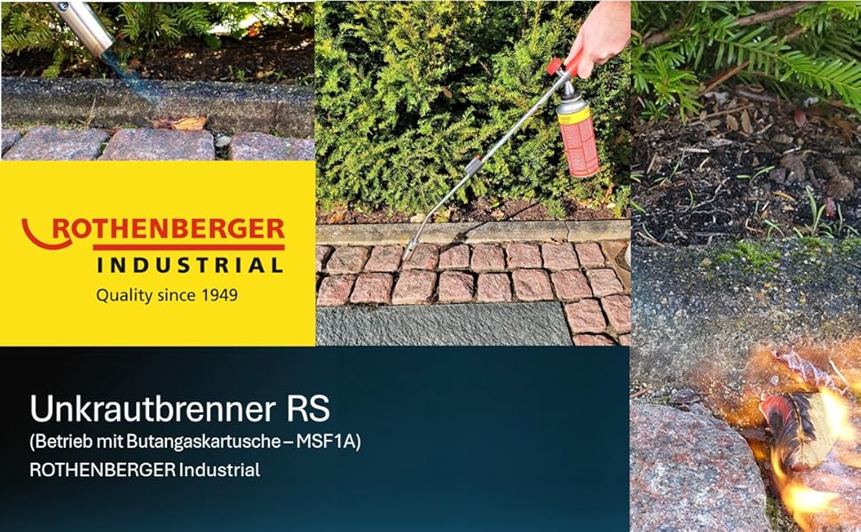Газовий пальник ROTHENBERGER Industrial для знищення бур'янів, з п'єзопідпалом, регульованим полум'ям, для грилю та саду, без балона, сумісний з газовим байонетом