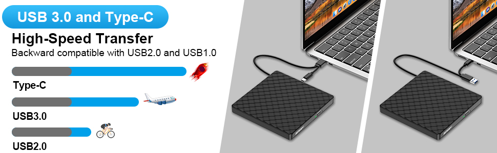 Зовнішній DVD-привід BENEWY USB 3.0 та USB-C, CD/DVD гравер для ноутбука та ПК (Windows, macOS, Linux)