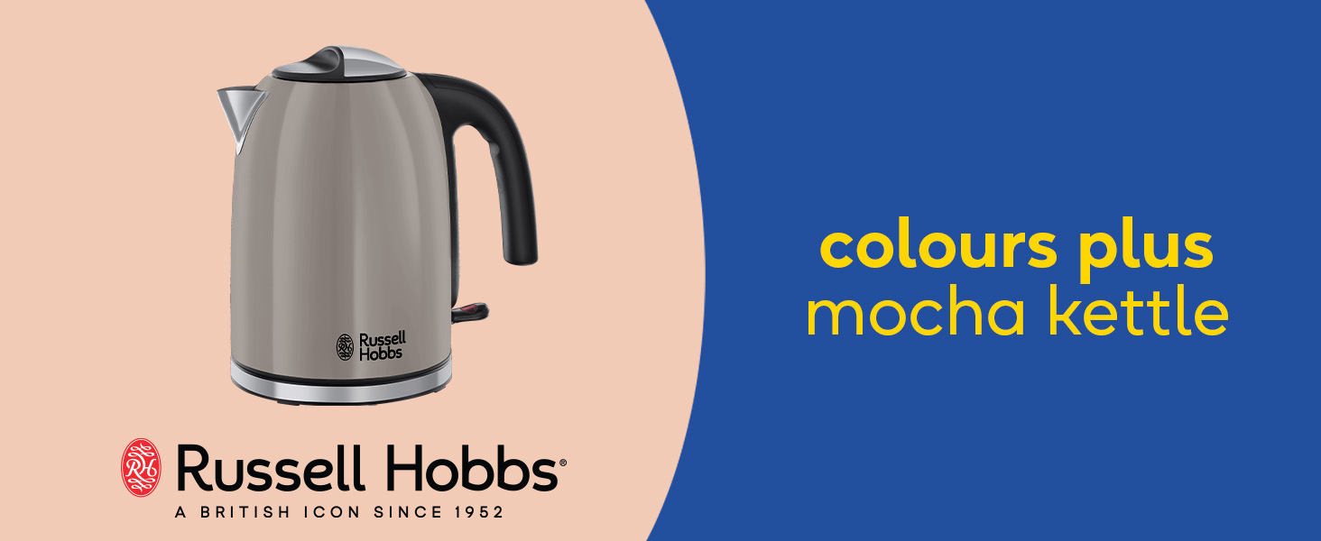 Електричний чайник Russell Hobbs Colours Plus Mokka 1.7л з нержавіючою статтю, 2400W, з фільтром від накипу та індикатором рівня води