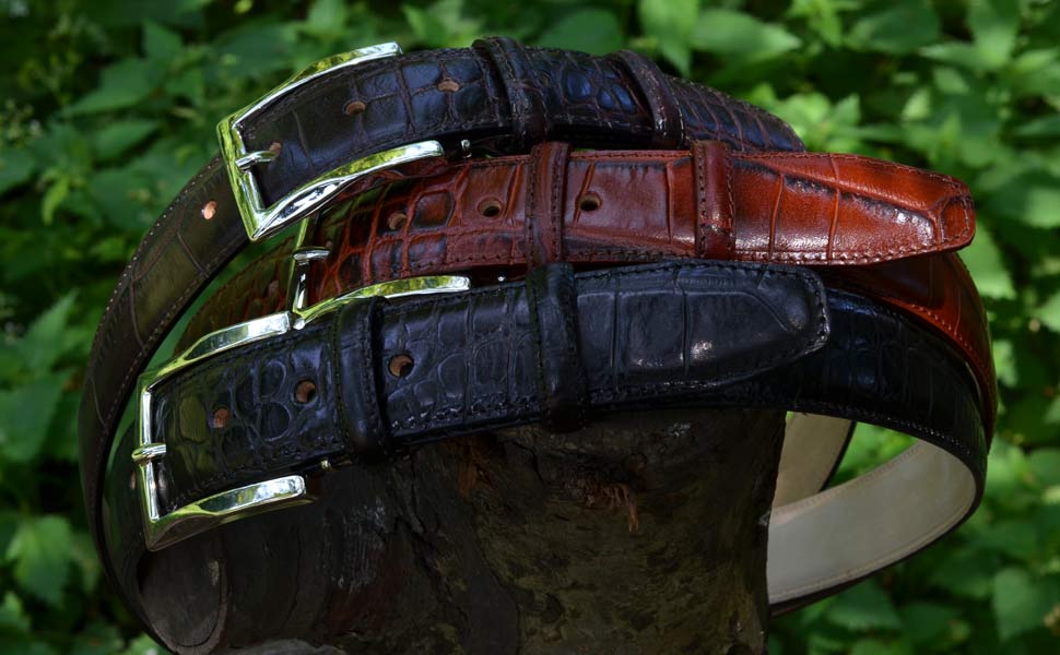 Чоловічий шкіряний ремінь Pasquale Cutarelli з крокодиловим візерунком, колір бургундський