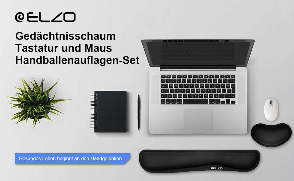 Підставка для зап'ястя ELZO для клавіатури з Memory Foam, ергономічна, для ПК, ноутбука (Чорний, PU)