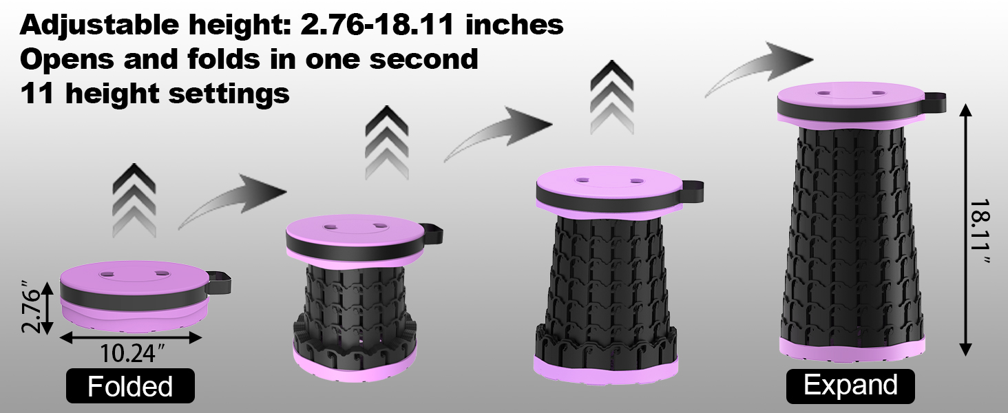 Тeleskopний складаний стільчик для кемпінгу, риболовлі та відпочинку, 280 кг, фіолетовий, 25x25x45 см