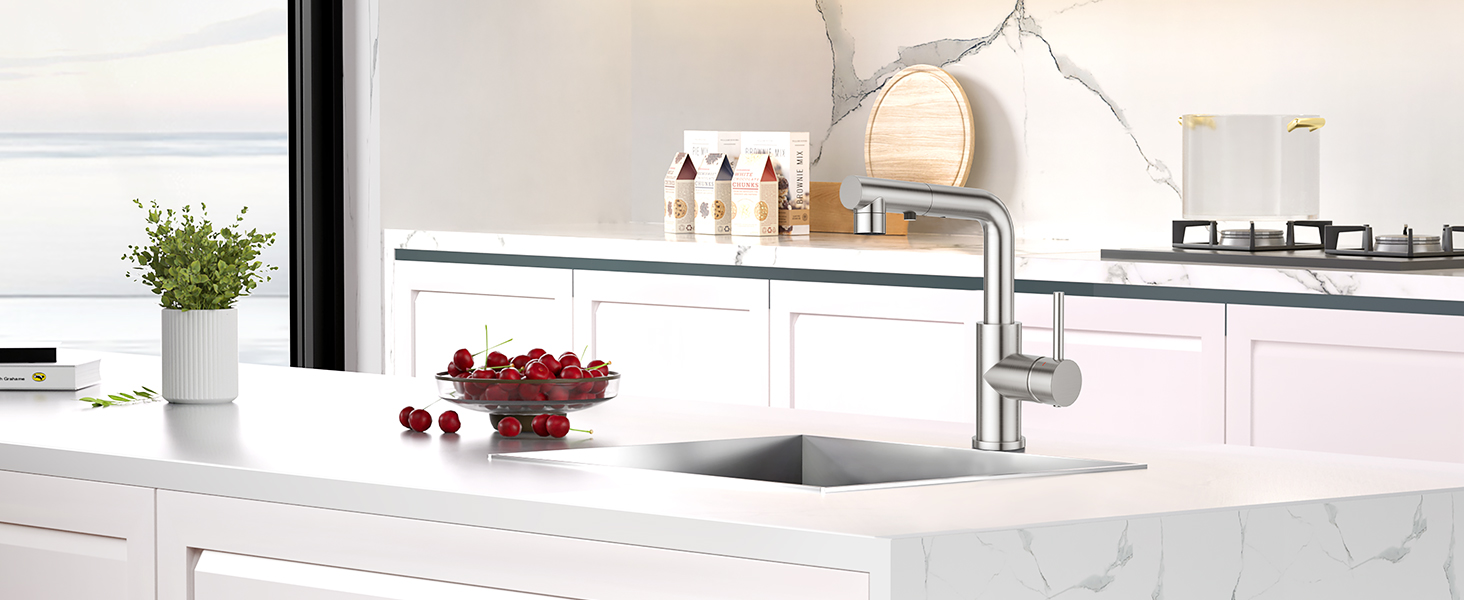 Кран кухонний CREA з 3 функціями, висувна лійка, поворот на 360°, матовий (з нержавіючої сталі)