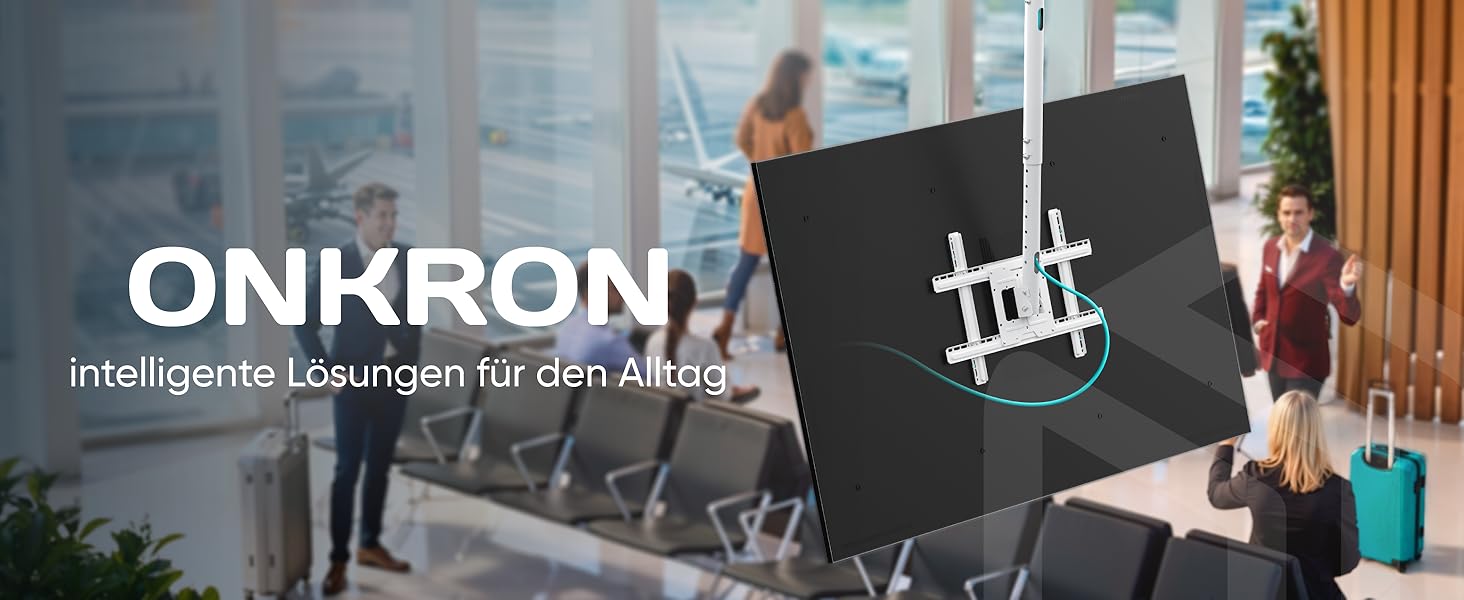 ONKRON Ceiling TV Mount for 32-80 inch TVs - Swivel & Tilt, VESA 100x100-600x400, Adjustable Height, White