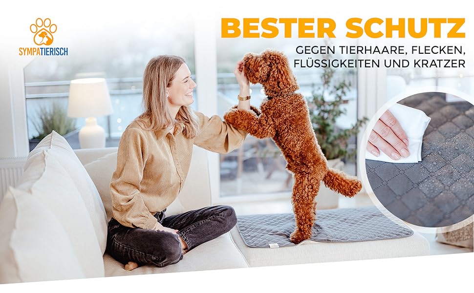 Водонепроникний плед для собак SympaTierisch - захисний килимок для дивана та ліжка - нековзкий, підходить для великих собак, можна прати в пральній машині, 100 x 80 см, сірий