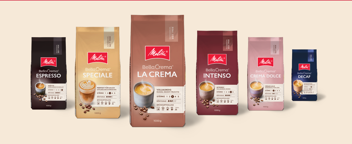 Кава в зернах Melitta BellaCrema Decaf без кофеїна для кавомашин, м'яке обсмаження, 1 кг (набір 2 шт)