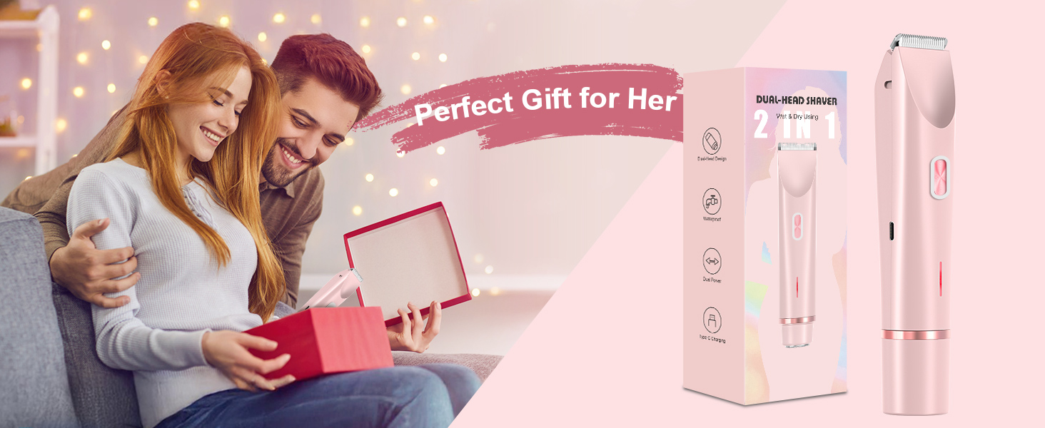 Електричний жіночий епілятор 2-в-1 з USB-C зарядкою, для обличчя, ніг та рук, вологостійкий тример, легкий у чищенні (блакитний/рожевий)