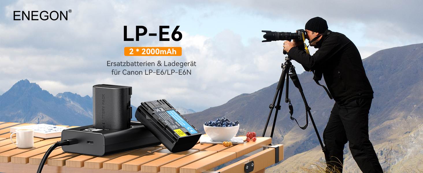 Запасний акумулятор ENEGON LP-E6 (2 шт.) та розумне LED Dual USB зарядне пристрій для Canon LP-E6, LP-E6N та Canon EOS 5D Mark II/III/IV, 5DS, 5DS R, 6D, 7D, 7D Mark II, 60D, 70D, 80D та інші камери 2 x LP-E6 акумулятори + 1 x Dual LED зарядне пристрій