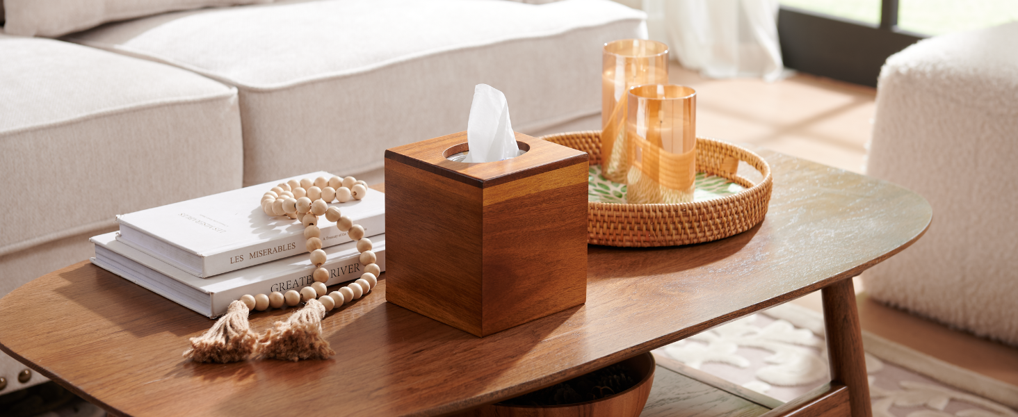 Диспенсер для серветок Akazienholz, дерев'яний органайзер для серветок, кубічної форми, для ванної кімнати, вітальні, обіднього столу, декоративний, 13,5 x 13,5 x 15 см