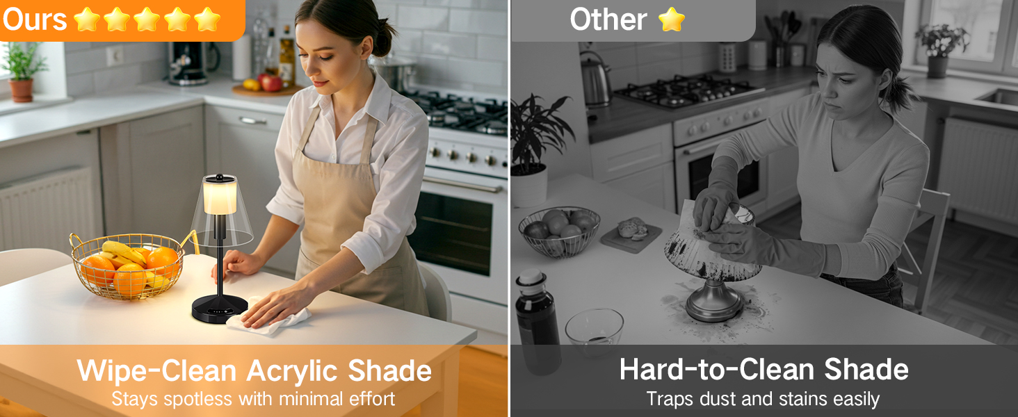 OUTON Бездротова LED-лампа настільна з торканням, регулювання яскравості, 3 режими кольору (3000K–6000K), акумулятор 4000mAh, USB-C, до 120 годин роботи, пам'ять, для спальні, бару та декору, чорна